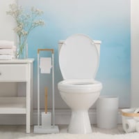 Relaxdays WC-kefe tartóval és toalettpapír-tartóval, bambusz és rozsdamentes acél, szabadon álló, fehér/natúr 2