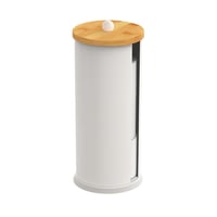 Suport pentru hârtie igienică Relaxdays, 3 role, 49 x 14,5 cm, metal și bambus, alb/natur 1