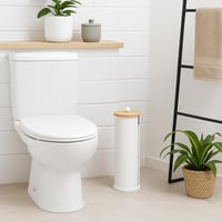 Suport pentru hârtie igienică Relaxdays, 3 role, 49 x 14,5 cm, metal și bambus, alb/natur 2