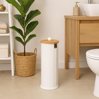 Suport pentru hârtie igienică Relaxdays, 3 role, 49 x 14,5 cm, metal și bambus, alb/natur 3