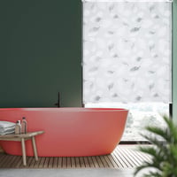 Relaxdays rolovací sprchový záves 140x240 cm s listovým vzorom, sťahovacia šnúrka, čierno-biely, na vaňu, s flexibilným upevnením 2