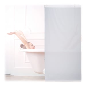Relaxdays rolo zavjesa za tuš, 80x240 cm, s mehanizmom na potez, za tuš i kadu, za stropnu i zidnu montažu, vodootporna, bijela