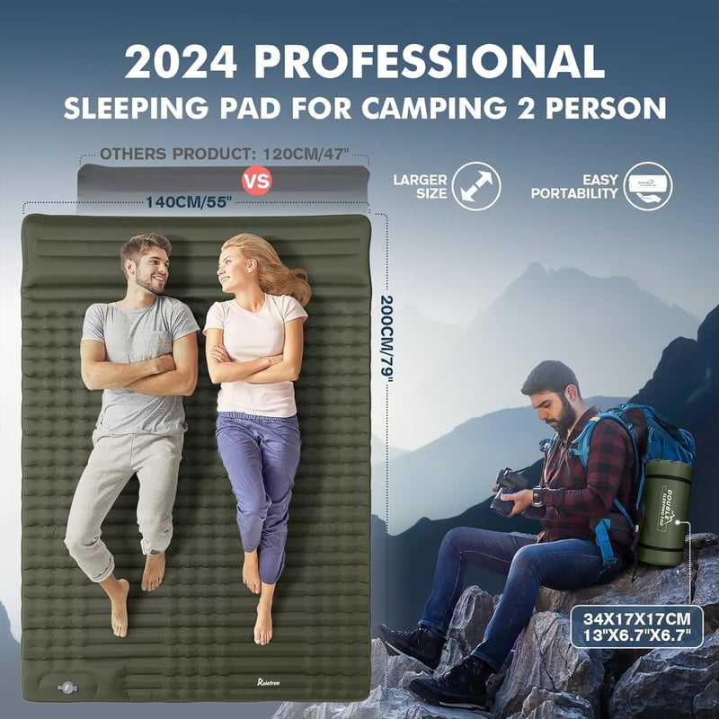 Relefree 140x200 cm Kétszemélyes Felfújható Matrac Lábpumpával Vízálló Kemping Matrac