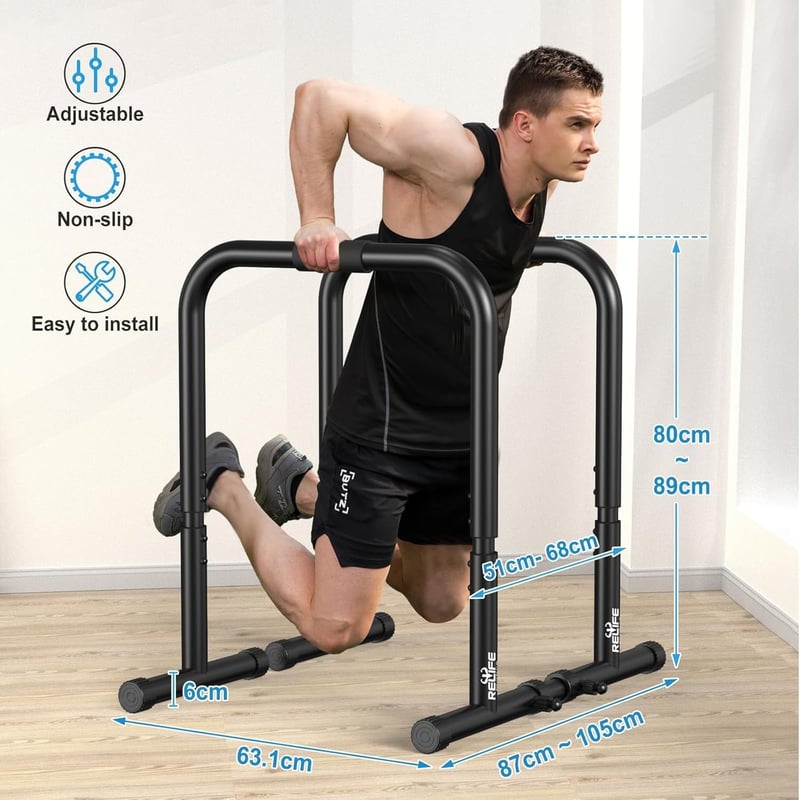 RELIFE Rebuild Your Life Dip Station Párhuzamos Rudak Edzőpad Otthoni Edzéshez - black