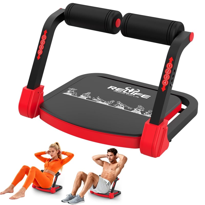 Aparat de Fitness pentru Abdomen RELIFE REBUILD YOUR LIFE, Mini, pentru Acasă, Pliabil, cu 3 Niveluri de Rezistență, Gri