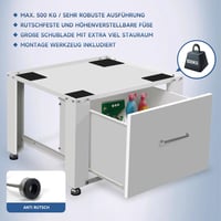 RELLES Mosógép Alap Fiókkal, 500 kg Terhelhetőség, Acél Pedesztál 60x54 cm 4