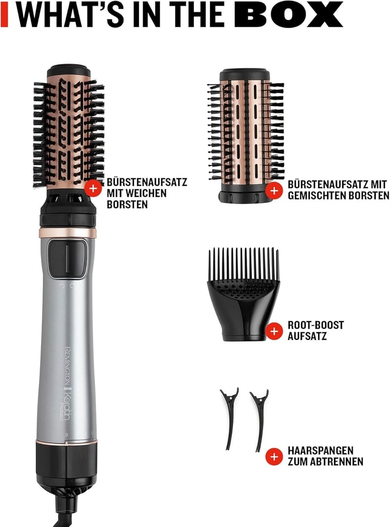 Remington AS8811 Forró Levegős Forgó Hajkefe Keratin Védelemmel 3 Fej + Hajcsipesz - Rotating hot air brush
