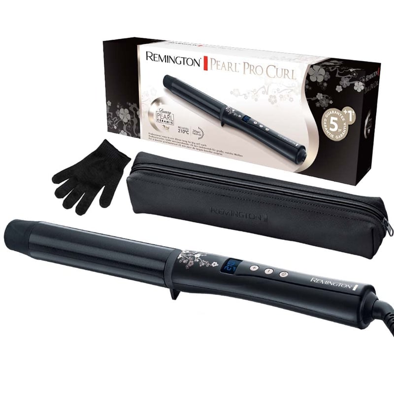 Ondulator de păr Remington CI9533 Pearl Digital 32 mm, afișaj LCD, înveliș ceramic, 130-210°C, negru, cu mănușă termorezistentă
