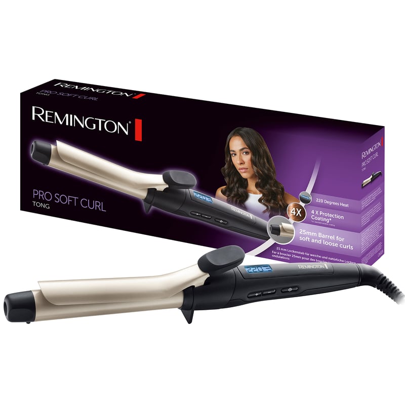 Ondulator de păr Remington Pro Soft Curl CI6325, 25 mm - Înveliș ceramic cu turmalină antistatic, negru/crem, pentru bucle naturale