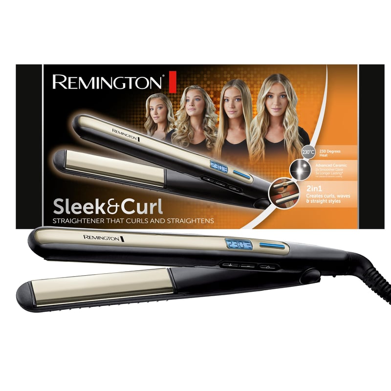 Žehlička na vlasy Remington S6500 Sleek & Curl so zaobleným dizajnom, ultra turmalínovo-keramickým povrchom, LCD displejom, 150-230 °C, čierna/béžová