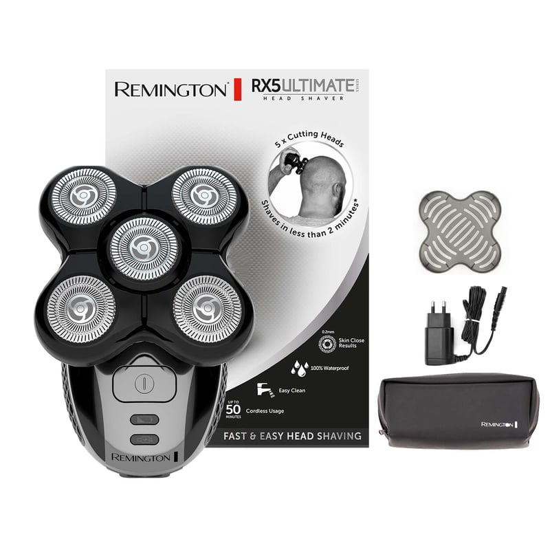 Aparat de ras electric pentru cap Remington XR1501 pentru bărbați, litiu, 5 capete de ras, max. 0,2 mm, cameră pentru colectarea părului, trimmer pentru detalii, negru
