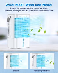 Mini ochladzovač vzduchu RenFox 4 v 1 s nádržkou 1200 ml, 3-stupňové odparovacie chladenie, 7-farebné LED osvetlenie, časovač, tichá prevádzka, vhodný do domácnosti aj kancelárie 5