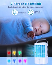 Mini ochladzovač vzduchu RenFox 4 v 1 s nádržkou 1200 ml, 3-stupňové odparovacie chladenie, 7-farebné LED osvetlenie, časovač, tichá prevádzka, vhodný do domácnosti aj kancelárie 6