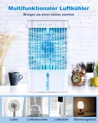 Mini ochladzovač vzduchu RenFox 4 v 1 s nádržkou 1200 ml, 3-stupňové odparovacie chladenie, 7-farebné LED osvetlenie, časovač, tichá prevádzka, vhodný do domácnosti aj kancelárie 2