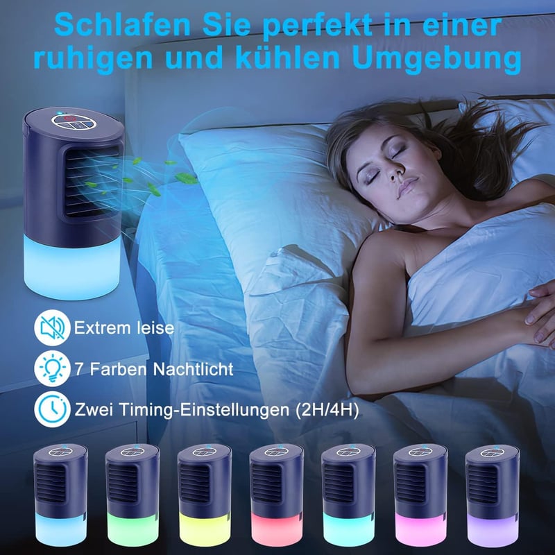 Renfox Mini Légkondicionáló Hordozható Léghűtő 4in1 Ventilátor Párásító 3 Fokozat LED Kék Otthon Iroda