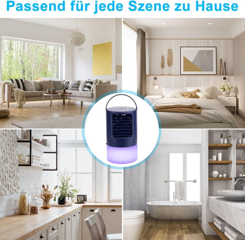 Renfox Mini Légkondicionáló Hordozható Léghűtő 4in1 Ventilátor Párásító 3 Fokozat LED Kék Otthon Iroda
