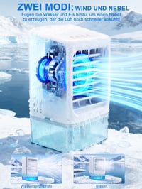 Mini klimatizácia RenFox 4 v 1, ochladzovač vzduchu so zvlhčovačom a LED svetlom, 900 ml nádržka na vodu, 3 rýchlosti, náklon 60°, USB 5V, tichá prevádzka 4
