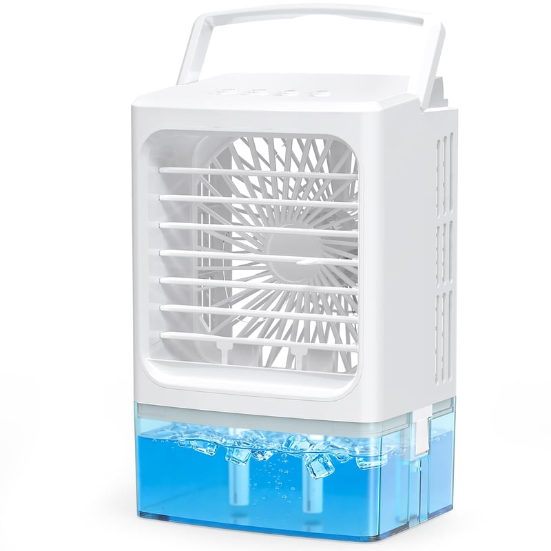 Mini klimatizácia RenFox 4 v 1, ochladzovač vzduchu so zvlhčovačom a LED svetlom, 900 ml nádržka na vodu, 3 rýchlosti, náklon 60°, USB 5V, tichá prevádzka