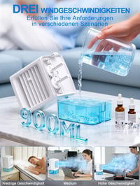 Mini klimatizácia RenFox 4 v 1, ochladzovač vzduchu so zvlhčovačom a LED svetlom, 900 ml nádržka na vodu, 3 rýchlosti, náklon 60°, USB 5V, tichá prevádzka 3