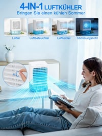 Mini klimatizácia RenFox 4 v 1, ochladzovač vzduchu so zvlhčovačom a LED svetlom, 900 ml nádržka na vodu, 3 rýchlosti, náklon 60°, USB 5V, tichá prevádzka 2