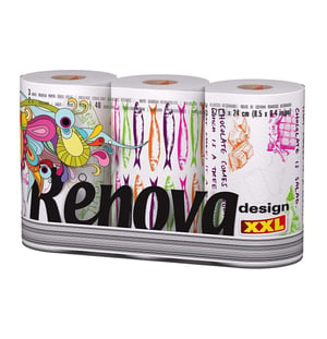 Renova Design XXL kuhinjski papirnati ručnici – 3 role, bijeli, 14,4 m