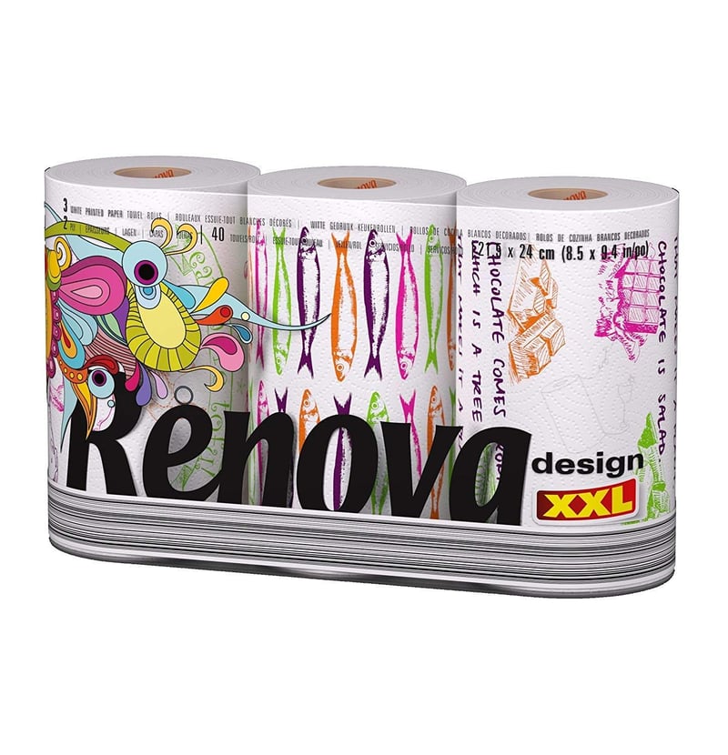 Kuchynské papierové utierky Renova Design XXL – 3 kotúče, biele, 14,4 m