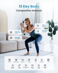 Cântar inteligent Bluetooth RENPHO cu analizor de grăsime corporală, conectivitate prin aplicație, măsurare IMC, masă musculară, proteine, BMR, alb 3