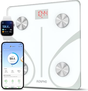RENPHO Bluetooth Okos Személymérleg Testzsír Analizátorral, App Kapcsolattal, BMI, Izomtömeg, Fehérje, BMR Mérés, Fehér