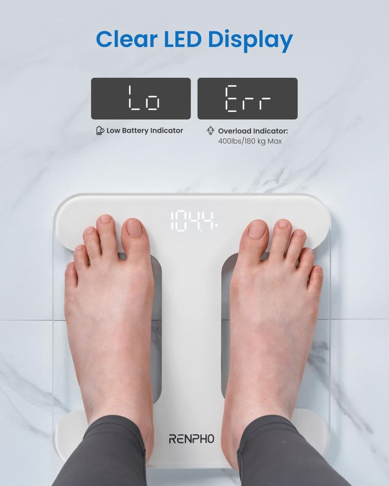 RENPHO Digitális Személymérleg LED Kijelzővel, 180 kg Kapacitás, Elemekkel