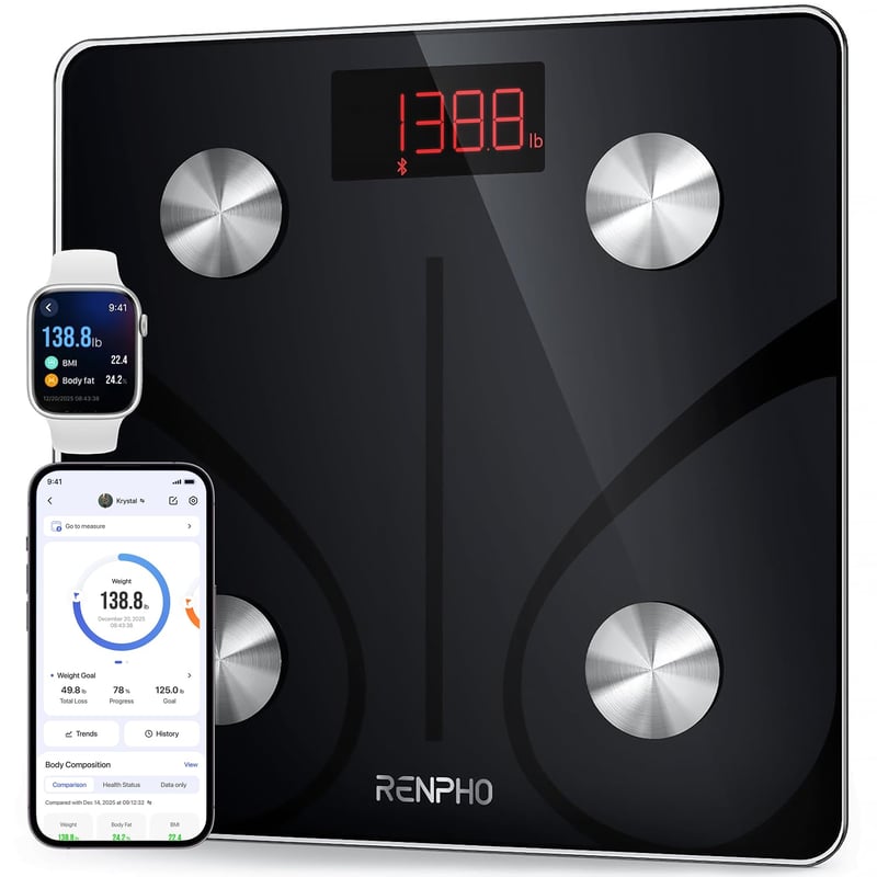 Cântar inteligent corporal cu Bluetooth RENPHO Elis 1, cântar digital cu analizator BMI și aplicație pentru smartphone, 220 kg, 30 cm