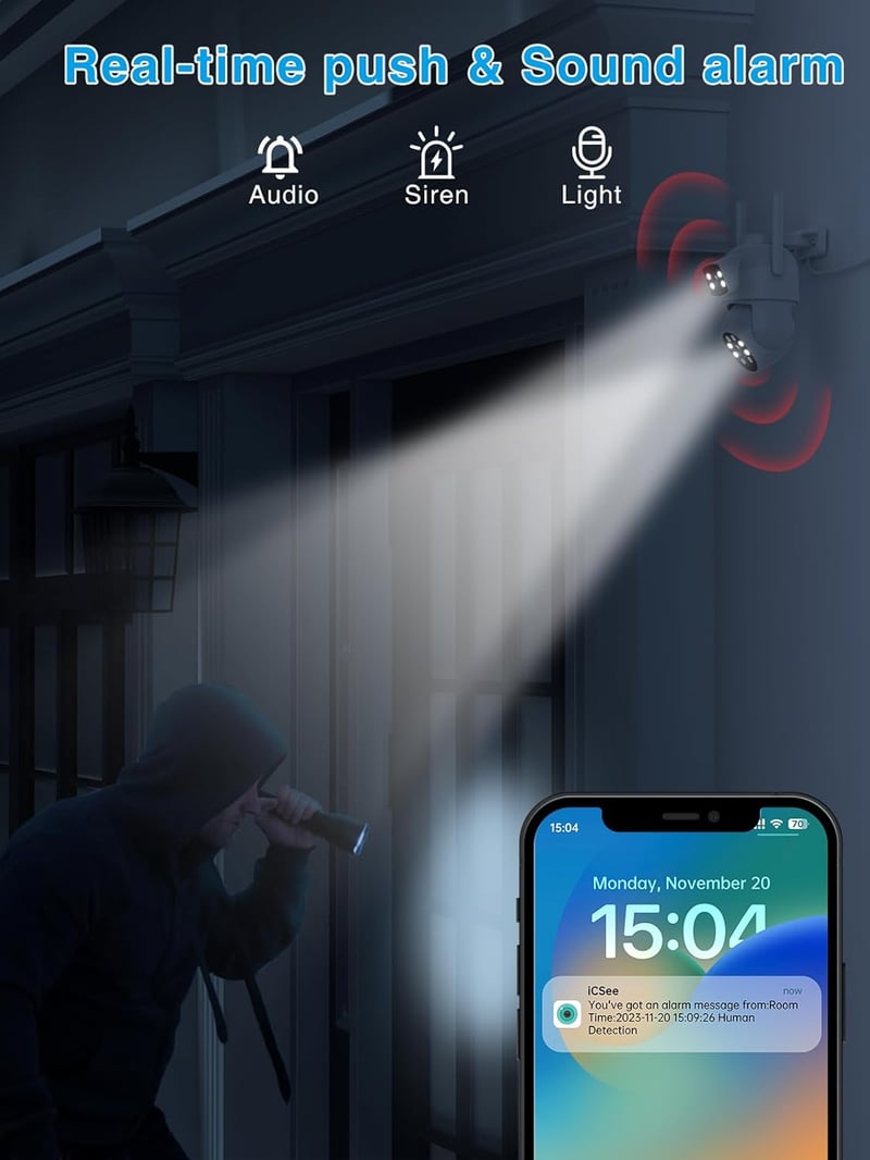 Reobiux 6MP PTZ Kültéri WiFi Biztonsági Kamera - Dupla Lencsés Megfigyelő Rendszer Színes Éjjellátással, Automatikus Követéssel és Kétirányú