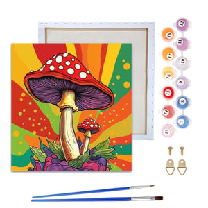 Set de pictură pe numere Reofrey pentru adulți și începători - Tablou cu model de ciuperci pe pânză 20x30 cm - Set creativ și educativ pentru pictura peisajelor