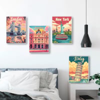 Reofrey set za slikanje po brojevima s okvirom za odrasle - 4 arhitektonska pejzaža, platno 20x30 cm, s kistovima i akrilnim bojama, za početnike i starije osobe 4