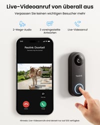 Interfon Video Reolink 5MP cu Sonerie, Wi-Fi 2,4/5GHz, Cameră cu unghi ultra-larg de 180°, Sonerie Inteligentă 3