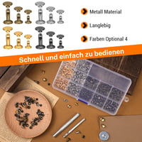 Reovin 180 db Bőr Szegecs Készlet, 3 Méretű Fém Szegecsek 3 Szerszámmal 3