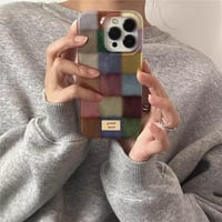 Puzdro Reownest pre iPhone 13 / iPhone 14, roztomilý estetický dizajn s farebným kockovaným vzorom, nárazuvzdorný silikónový zadný kryt odolný voči poškriabaniu pre dievčatá a ženy – farebné 2