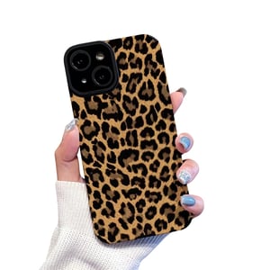 Reownest maskica za iPhone 15, crna smeđa kožna silikonska zaštitna maska s uzorkom leoparda za žene i djevojke
