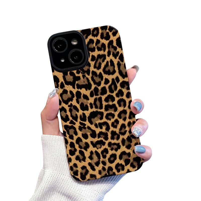 Reownest iPhone 15 kryt čierny hnedý leopardí vzor kožený silikónový ochranný kryt pre ženy a dievčatá
