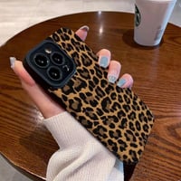 Reownest iPhone 15 kryt čierny hnedý leopardí vzor kožený silikónový ochranný kryt pre ženy a dievčatá 2