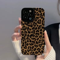 Reownest iPhone 15 kryt čierny hnedý leopardí vzor kožený silikónový ochranný kryt pre ženy a dievčatá 5