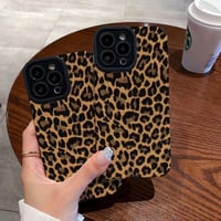 Reownest iPhone 15 kryt čierny hnedý leopardí vzor kožený silikónový ochranný kryt pre ženy a dievčatá 6