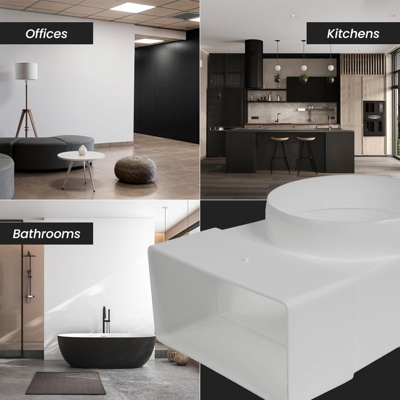 Repa Market 90° Légcsatorna Átalakító 220x90mm Lapos - 150mm Kerek Csőhöz Műanyag Csatlakozó Szellőzés Fűtés Hűtés