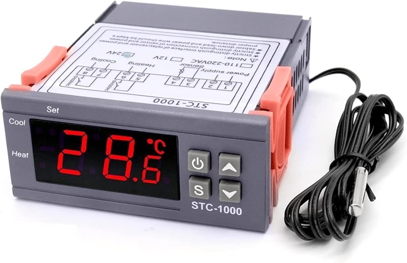 ReptilHábitat STC1000 Digitális Termosztát NTC Szenzorral 220V Inkubátor Terrárium Hőmérséklet Szabályozó