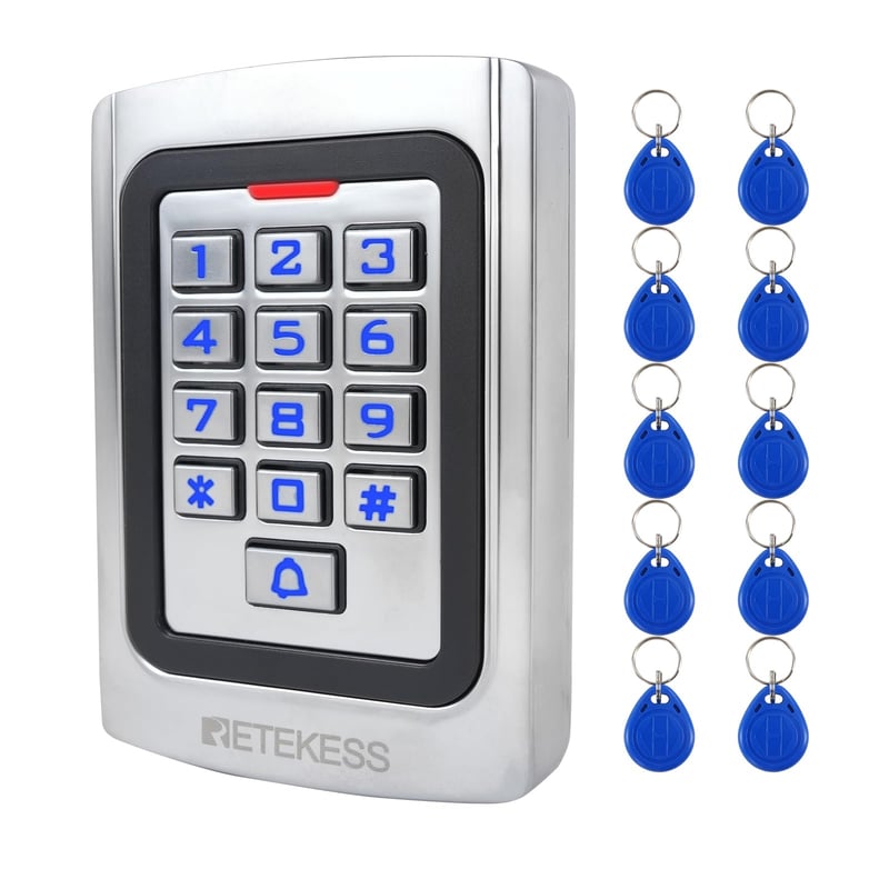 Retekess T-AC04 Prístupový systém s klávesnicou, IP68 vodotesný, kovový, PIN kód, RFID 125 kHz, 2000 používateľov, WG26, podsvietenie, otvárač dverí pre byt a kanceláriu