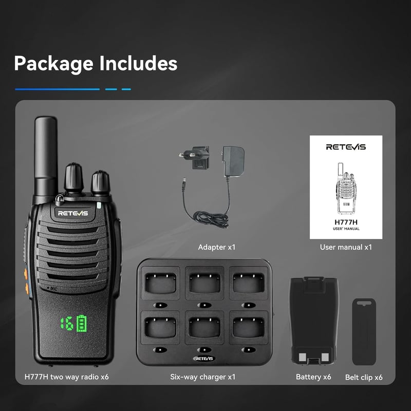 Retevis H777H Professzionális Walkie Talkie PMR Rádió 6 db Töltővel Type-C - With concealed display