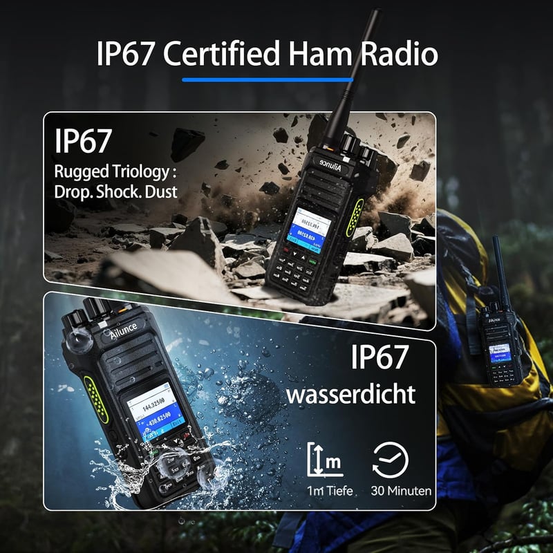 Retevis HA1UV kettős sávos amatőr rádió IP67 vízálló AM FM 2800 mAh 1.77 col színes kijelző 1750 Hz CHIRP