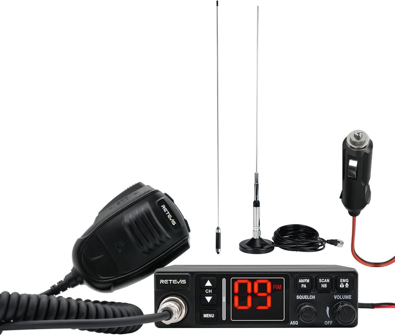 Retevis MB63A CB rádió antennával, PA rendszer, NB/ANL zajszűrő, 12V/24V - fekete