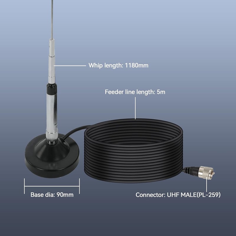 Retevis MR500 CB rádió antenna 150W 26-29MHz PL259 mágneses tartóval