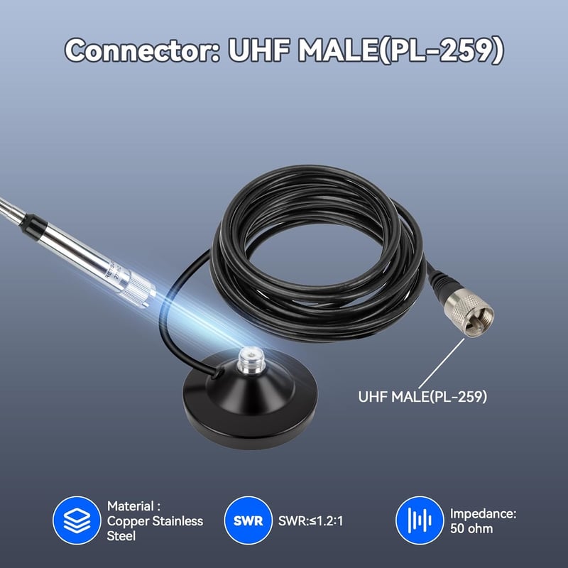 Retevis MR500 CB rádió antenna 150W 26-29MHz PL259 mágneses tartóval