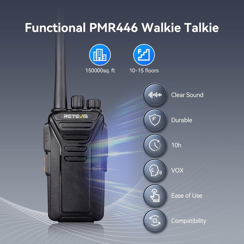 Retevis RT27 PMR446 Walkie Talkie 16 csatornás készlet 10db fekete fejhallgatóval